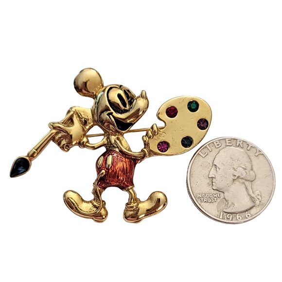 Disney 1928 Brand Mickey With Paint Brush Rhinestone Palette Pin, Signed E881 - Picture 6 of 9